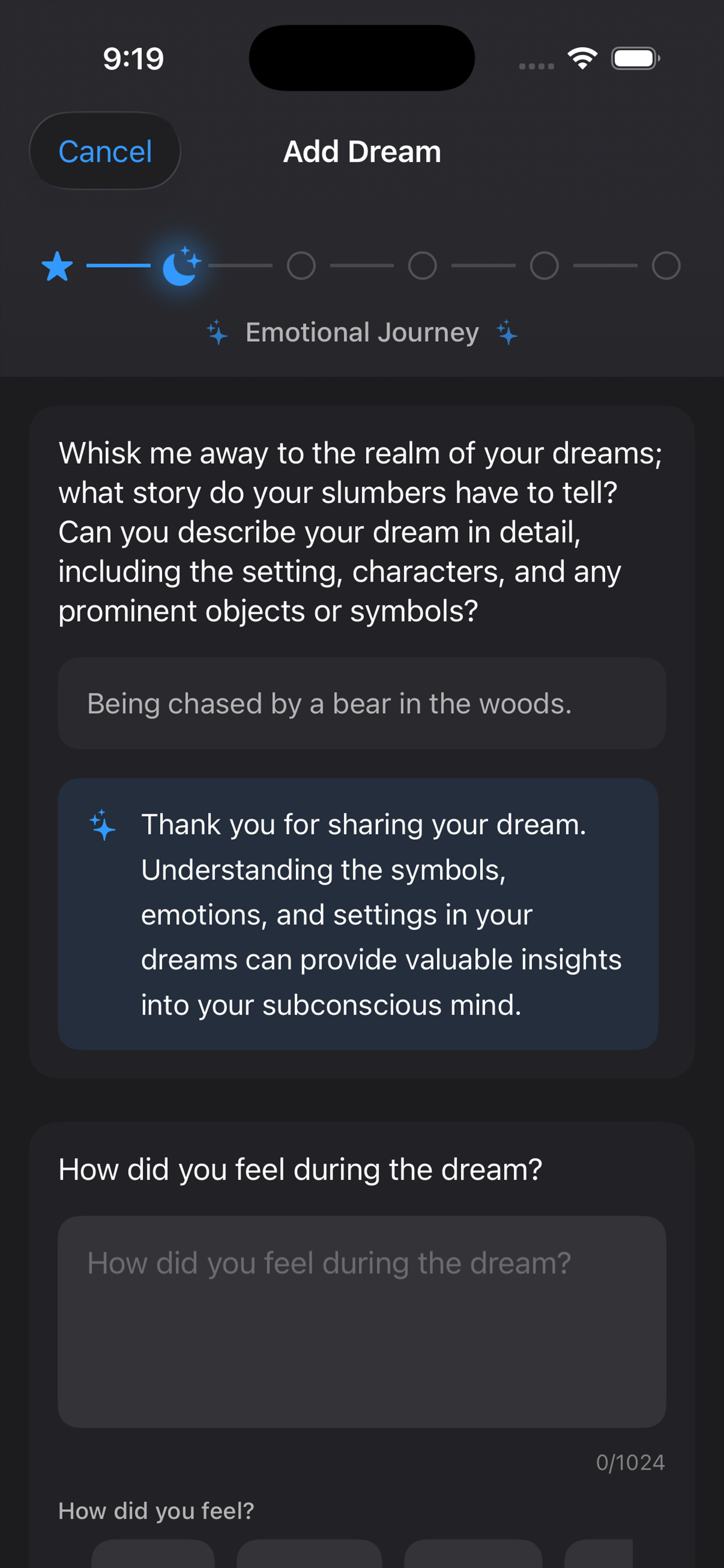 Dream Sift guided Oracle interface for adding a dream